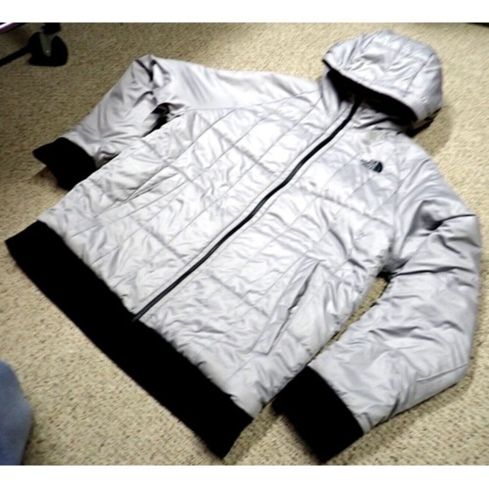 The North Face Reversible Jacket Mens XL Black Grey Good Quilted Hooded Puffer - Picture 3 of 15